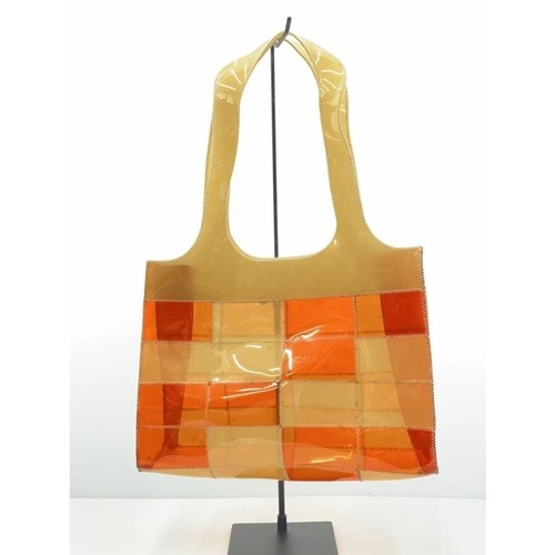 Autentica borsa a mano CHANEL borsa a tracolla PVC arancione motivo a quadri vinile patchwork