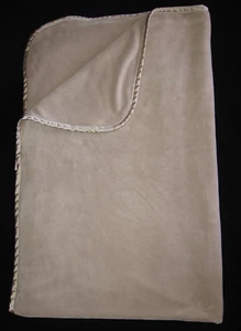 Brookstone NAP Throw Travel Blanket 40” X 60” Beige Light Tan 2 Ply Satin Trim - Picture 1 of 6