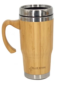17 oz Bamboo Mug Coffee Cup Lid Travel Wooden Beer Eco Handle Tea Natural Wood - Picture 1 of 6