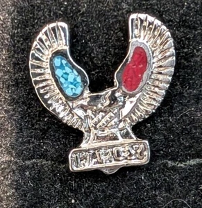 Vintage Metal Biker Eagle & Wings with Blue & Red Resin Hat Pin Sz 1" L x 3/4" W - Picture 1 of 1