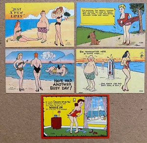 5 SEXY RISQUE 1940s Comic Linen Postcards by H. DEAN - Picture 1 of 2