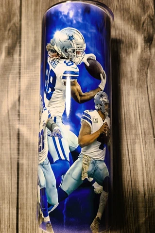 20oz. Stainless Steel Tumbler Dallas Cowboys Blue Lightening Dak Elliot Lamb Cover