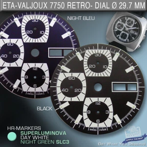 RETRODIAL FIT MOVEMENT ETA VALJOUX 7750, Ø 29,7 mm, SCHWARZ oder NACHTBLAU - Bild 1 von 2