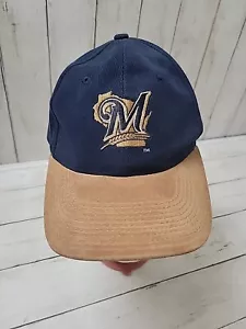 Milwaukee Brewers Hat Strap Back Embroidered Miller Light Navy Blue Suede Brim - Picture 1 of 7