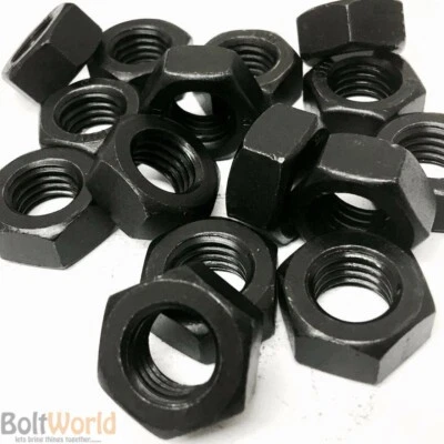BOLTWORLD GRADE 10 HIGH TENSILE SELF COLOUR BLACK HEXAGON HEX STEEL FULL NUTS FOR BOLTS