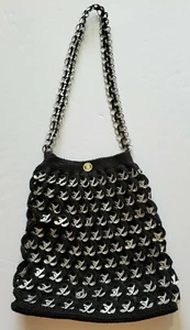 Borsa a tracolla all'uncinetto borsa alluminio linguette nere foderate in nylon a scatto argento - Foto 1 di 7