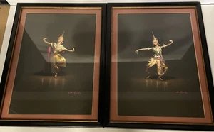 (2) Quadro vintage anni '30 ballerini tailandesi indonesiani di Bali Boon Yang orig. Cornici - Foto 1 di 19