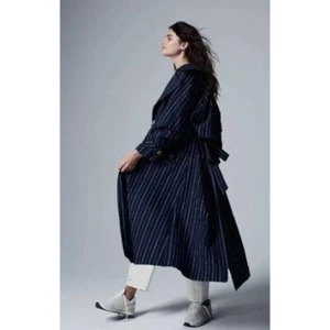 Navy Blue Pin-Stripe Belted Trench - New w/o Tags - Picture 1 of 3