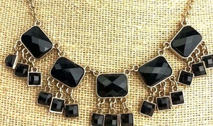 Chunky Statement Isadora Necklace Black Dangle Goldtone Chain Signed - Picture 1 of 6