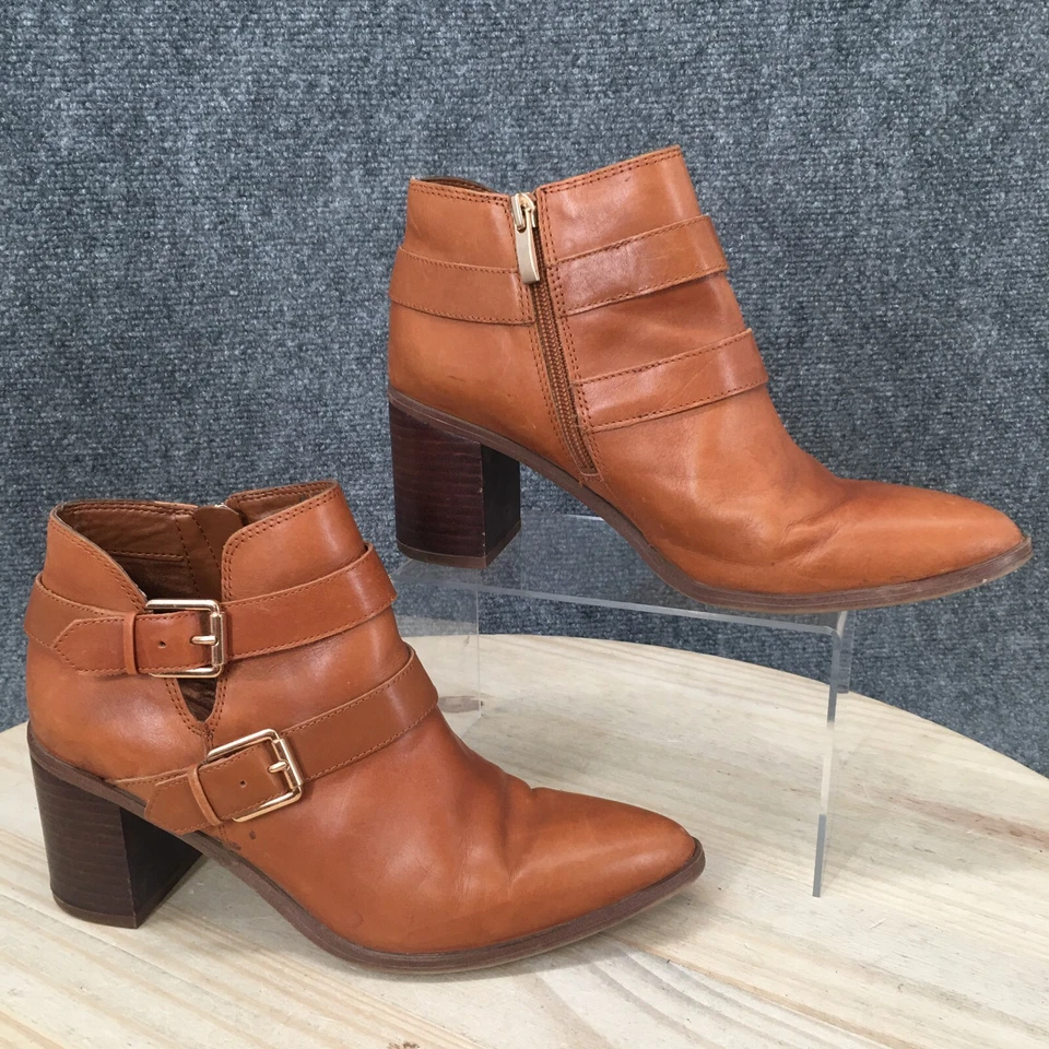 Franco Sarto Botas Mujer 8 M Buck Motociclista Hebilla Correa Cuero Marrón Tobillo Top Foto 1 de 4