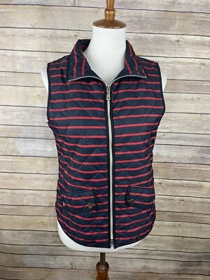 Onque Casuals Small Quilted Vest Red Blue Striped Zip Front Pockets Layering - Image 1 of 4