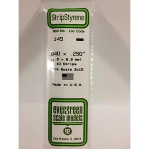 Evergreen 149 - 0.04" x 0.25" Polystyrene Strips 14"/35cm 10pcs - Picture 1 of 1