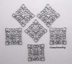 #1296 CONNETTORE QUADRATO 4 VIE FILIGRANA PLACCATO ARGENTO STERLING ANTICO - 6 pezzi - Foto 1 di 2
