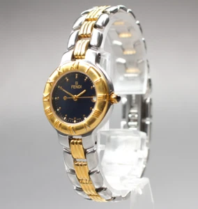 Near MINT Vintage FENDI 900L Women's 26mm Quartz Watch Gold Black Dial Two Tone - Picture 1 of 11
