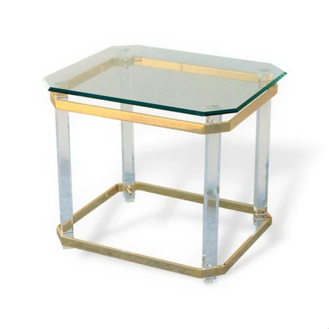 Vintage Charles Hollis Jones Attributed Lucite & Brass Accent End Side Table Cover
