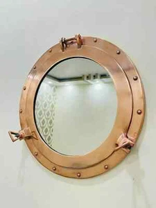 Porthole Nautical 17 Inch Antique Glass Wall Aluminum Copper Window Decor Mirror - Picture 1 of 6