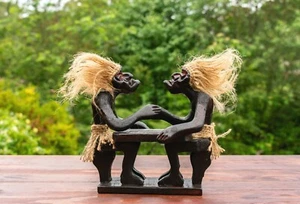 Statua tribale primitiva braccio lotta tiki bar legno intagliato a mano decorazione regalo arte - Foto 1 di 3