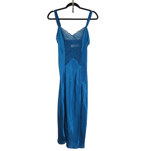 UNDERCOVER Abito slip da donna Victorias Secret blu verde acqua raso vintage anni '80 etichetta oro maxi taglia S