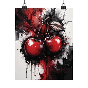 Bold Cherry Wall Art – Red Cherries Abstract Painting for Home Decor - Picture 1 of 5
