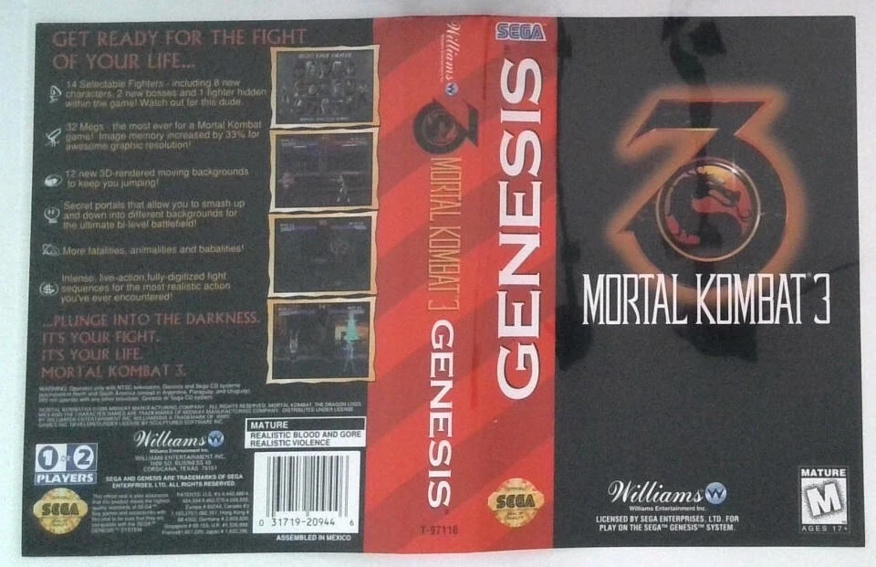 Mortal Kombat 3 (Sega Genesis) Cover Art Only No Manual or Game - Image 1 of 1