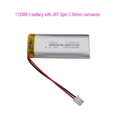 Batteria Li 3.7V 2000mAh 7.4Wh 112560 JST 2 pin 2.54mm per altoparlante GPS Bluetooth