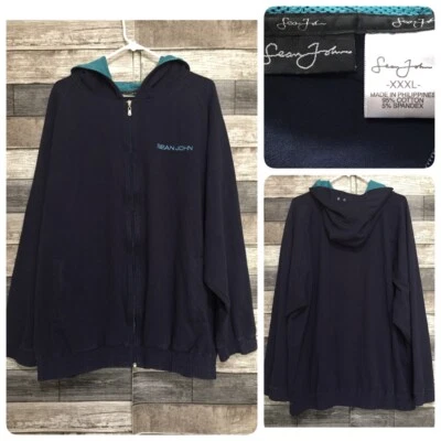 Sudadera con Capucha Sean John Cremallera Completa Para Hombre XXXL 3XL Azul Marino Malla Forrada Capucha Bolsillos B2 Foto 1 de 4
