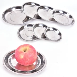 Camping Round 14-26cm Dia Stainless Steel Tableware Dinner Plate Food Conta>~E - Picture 1 of 14