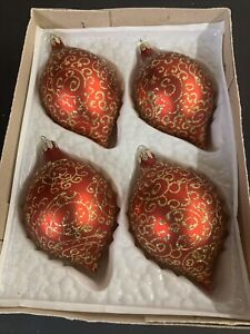 Vintage Christmas Classics Glass Red Ornaments Gold Accents Original Box
