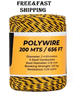 Cerca eléctrica Polywire 656 pies/200 metros, 6 hilos de acero inoxidable para rel - Imagen 1 de 7