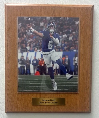 New York Giants Jaxson Dart 8x10 Photo plaque with an engraved nameplate - Image 1 of 4