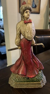 1940s Cast-Iron Doorstop Woman Lady Golfer 13” Tall Vintage To Antique Door Stay - Image 1 of 4