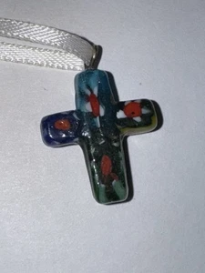 Glas Kreuz Anhänger Halskette  - Bild 1 von 3