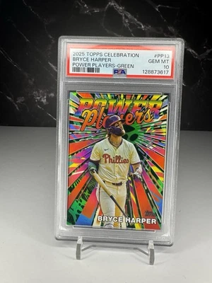 Topps Celebration Bryce Harper Power Players 2025 verde/99 Phillies PSA 10 Foto 1 de 3