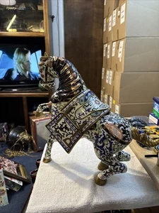 Cavallo multicolore vintage unico METALLO stile Cloisenne (leggere descrizione) - Foto 1 di 24