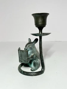 Vintage San Pacific San Francisco Bronze Reading Mouse Candle Holder - Picture 1 of 9