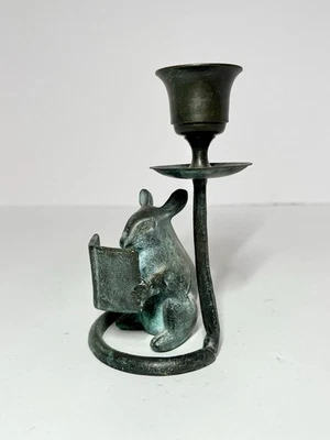 Candelabro de ratón de lectura de bronce vintage de San Pacífico San Francisco Foto 1 de 4