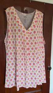 Croft & Barrow Women's 2X Pink White Yellow Patterned Sleeveless Shirt - Picture 1 of 5