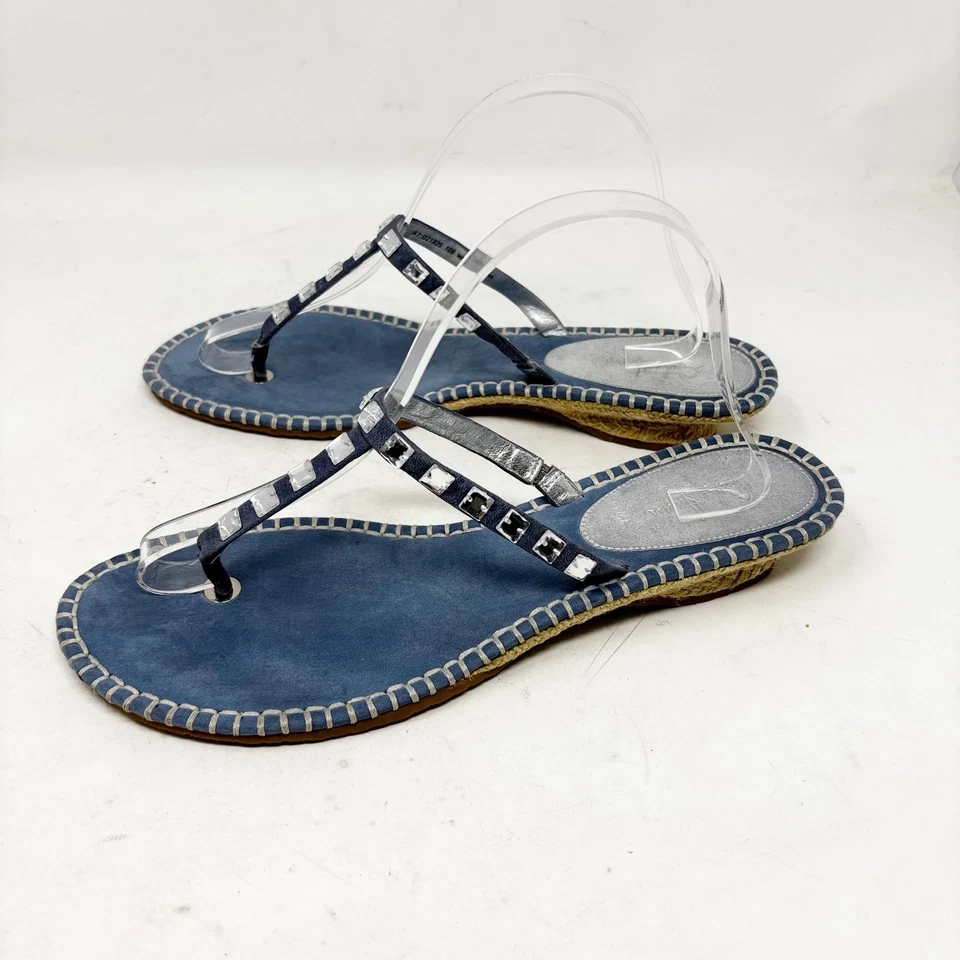 Cole Haan Sandalias Tanga Alpargata Gamuza Azul Talla 10B Tachonadas Cuña Ropa de Resort Foto 1 de 4