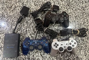 Sony PlayStation 2 PS2 Blue, Silver, & Black Controllers & Multitap OEM - Picture 1 of 6