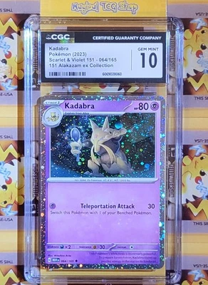 Pokemon Kadabra Scarlet & Violet 064/165 Cosmos Holo Swirl Holo Bleed CGC 10 Gem - Image 1 of 2