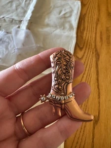 "Bota de vaquero vintage color cobre cristales florales 2,25"" de alto broche prendedor Estate" - Imagen 1 de 3