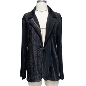 Giacca cardigan vintage Chicos Travelers donna taglia 3 nero pizzo aderente - Foto 1 di 6