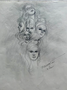 SALE JOESPH DEMARTINI Original PINUP DRAWING 7 BEAUTIFUL FACES Pin-Up #4 Vargas - Picture 1 of 12
