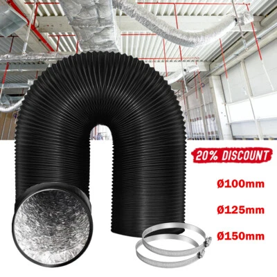 MARKENLOS 1/2/3/5m Abluftschlauch 100/125/150mm mit 2 Schellen Indoor Lüftungsschlauch DHL
