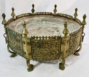 Antique Indo-Persian Brass Brazier Pot. Hand Wrought 8-Sided Heating Pot. 1750 - Picture 1 of 11