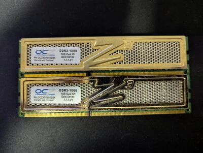 Memoria RAM OCZ Gold 2GB Kit (2 x 1GB) DDR3 1066 Mhz (PC3-8500) PN:OCZ3G10662GK - Immagine 1 di 2