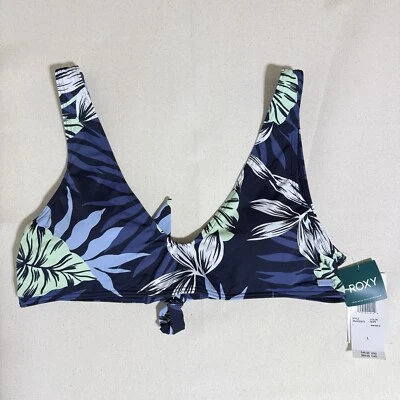 ROXY Junior Size Large Beach Classics Bikini Swimsuit Bralette Blue Tropical - Image 1 of 4