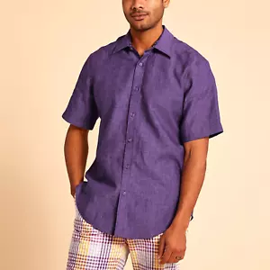 NEW Mens Inserch Casual Shirt Short Sleeves 100% Linen Regular Fit Purple USA - Picture 1 of 1