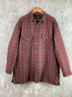 Chesterfield Size XL Red Black Cotton Plaid Quilt Lined Flannel Shirt Shacket - Image 1 of 4