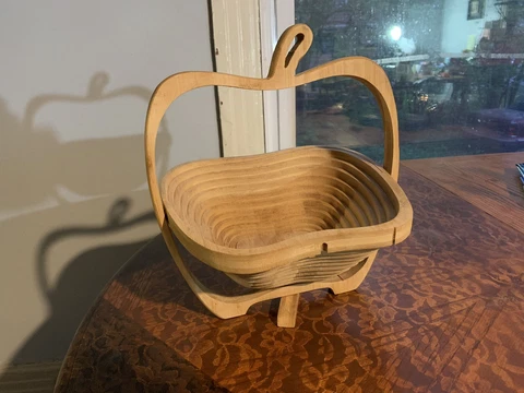 Apple Shaped Folding Collapsible Wooden Basket Fruit Veggie Bowl Cover